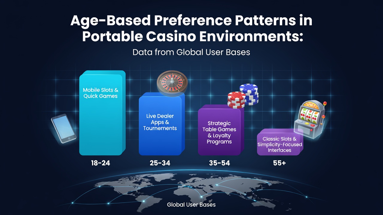 Global mobile casino users across age groups engaging with portable gaming interfaces on smartphones and tablets
