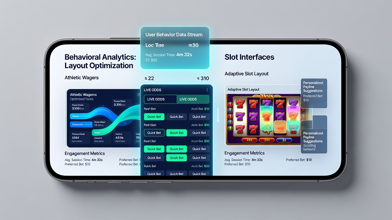 Mobile app screens showing heatmap overlays on sports betting and slot interfaces with user interaction data points