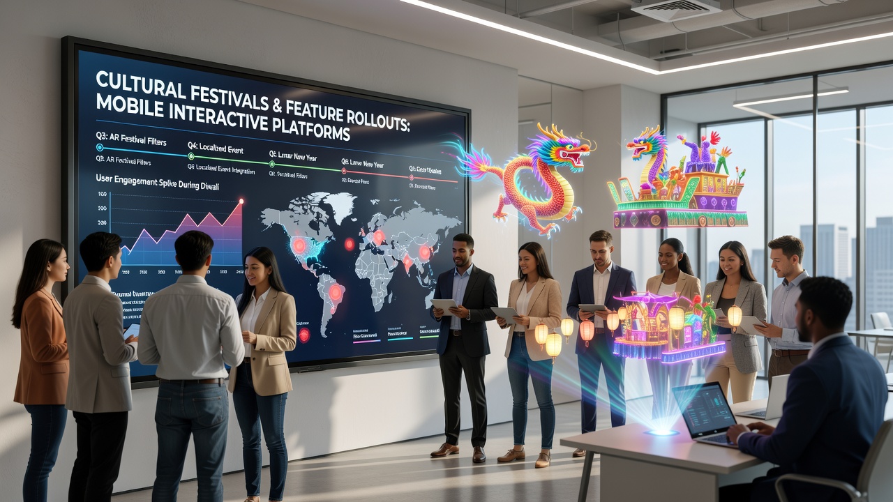 Mobile app interfaces displaying festival-themed graphics during major cultural events