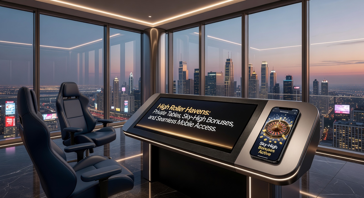 Stack of golden chips representing massive high roller bonuses alongside a sleek mobile app interface