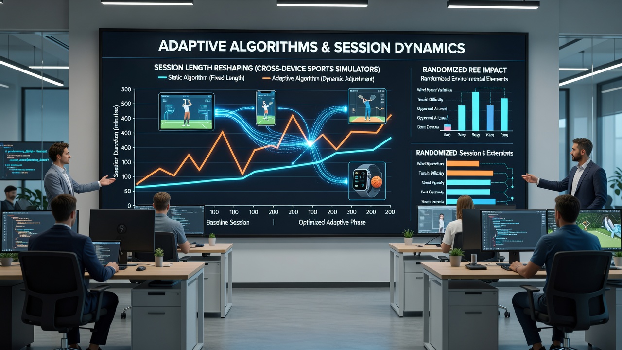 Randomized reel environment dashboard displaying algorithm-driven session metrics and cross-device transitions