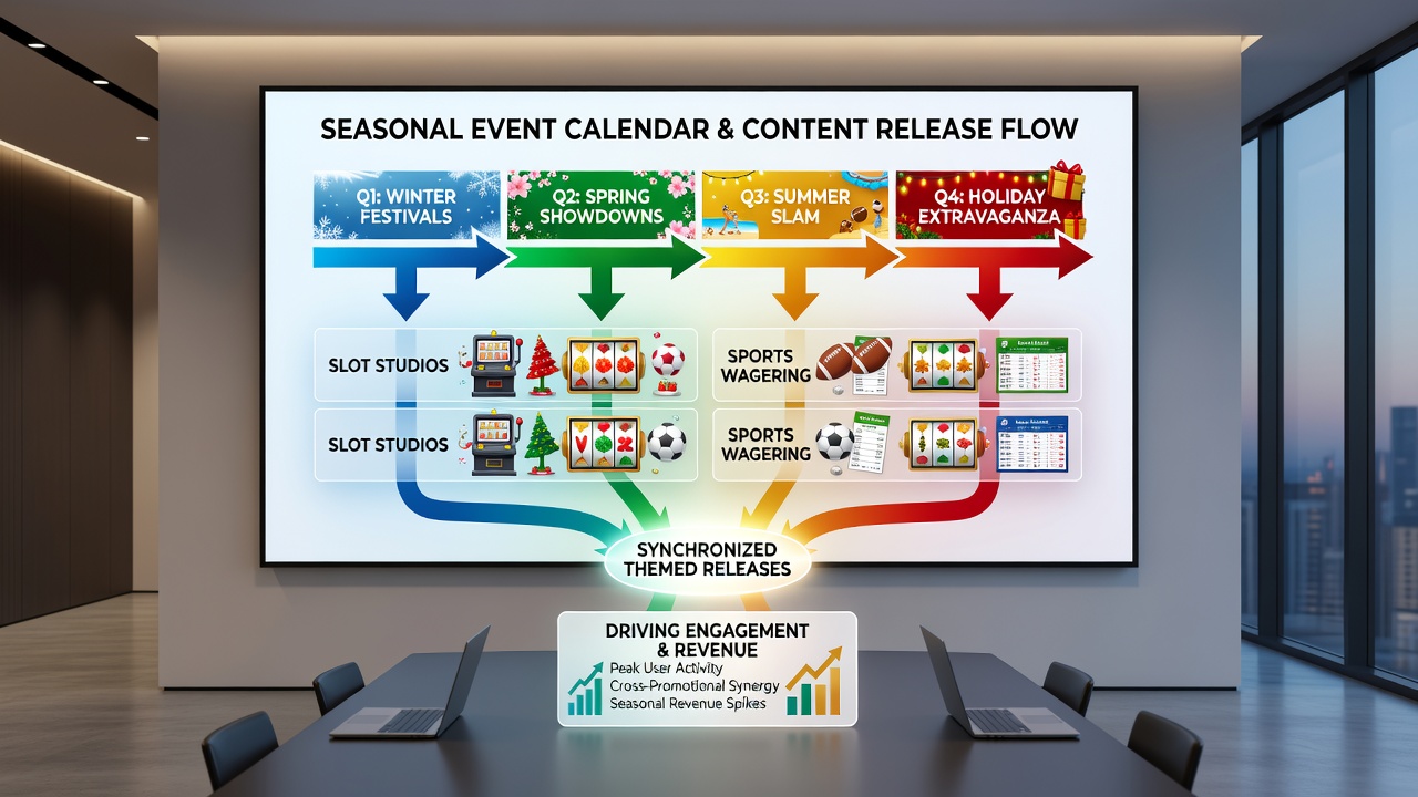 Sports betting interface showing themed promotions for seasonal leagues next to matching slot game thumbnails on a mobile device