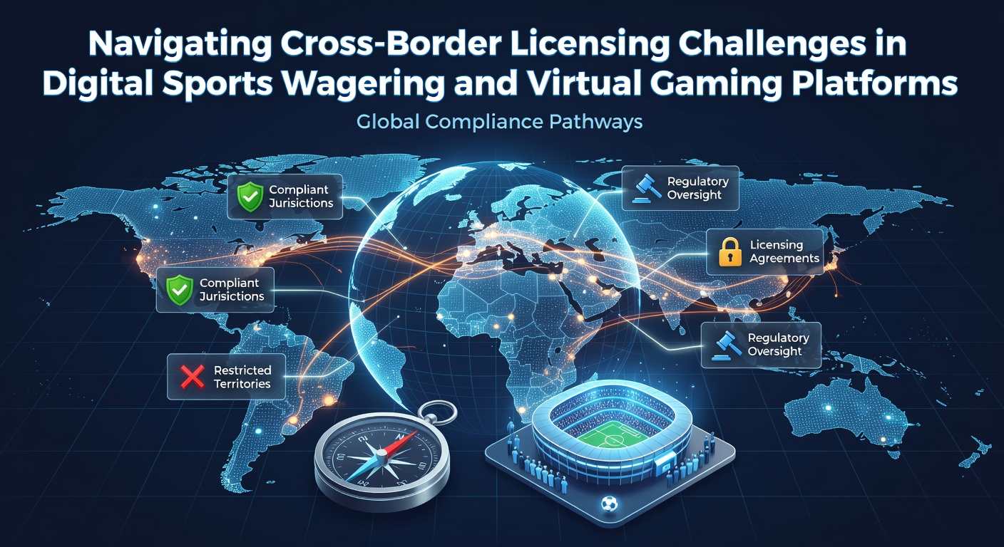 Digital map highlighting international borders with sports betting and virtual gaming icons overlayed on regulatory symbols