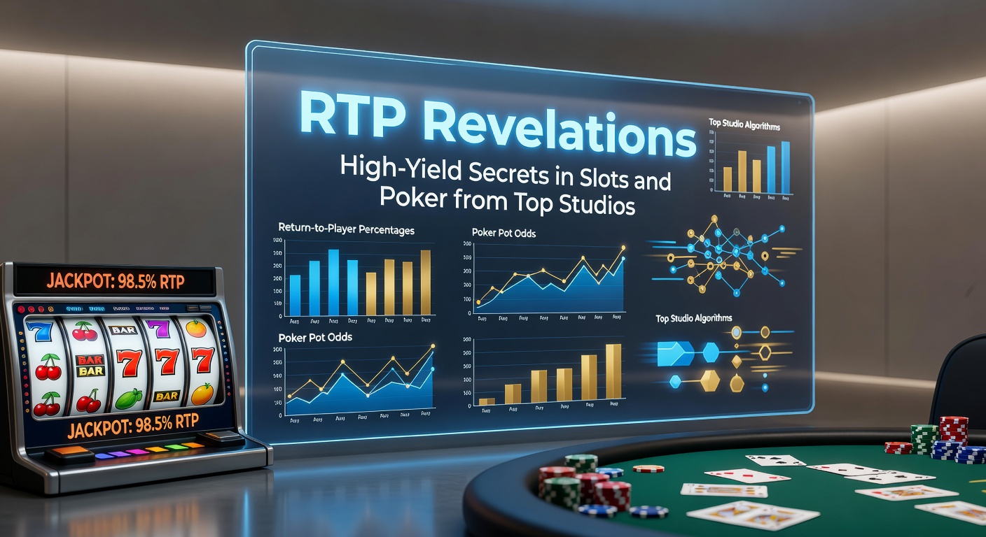 Vibrant slot reels spinning with glowing RTP percentages overlaid, symbolizing high-yield gaming secrets from top studios